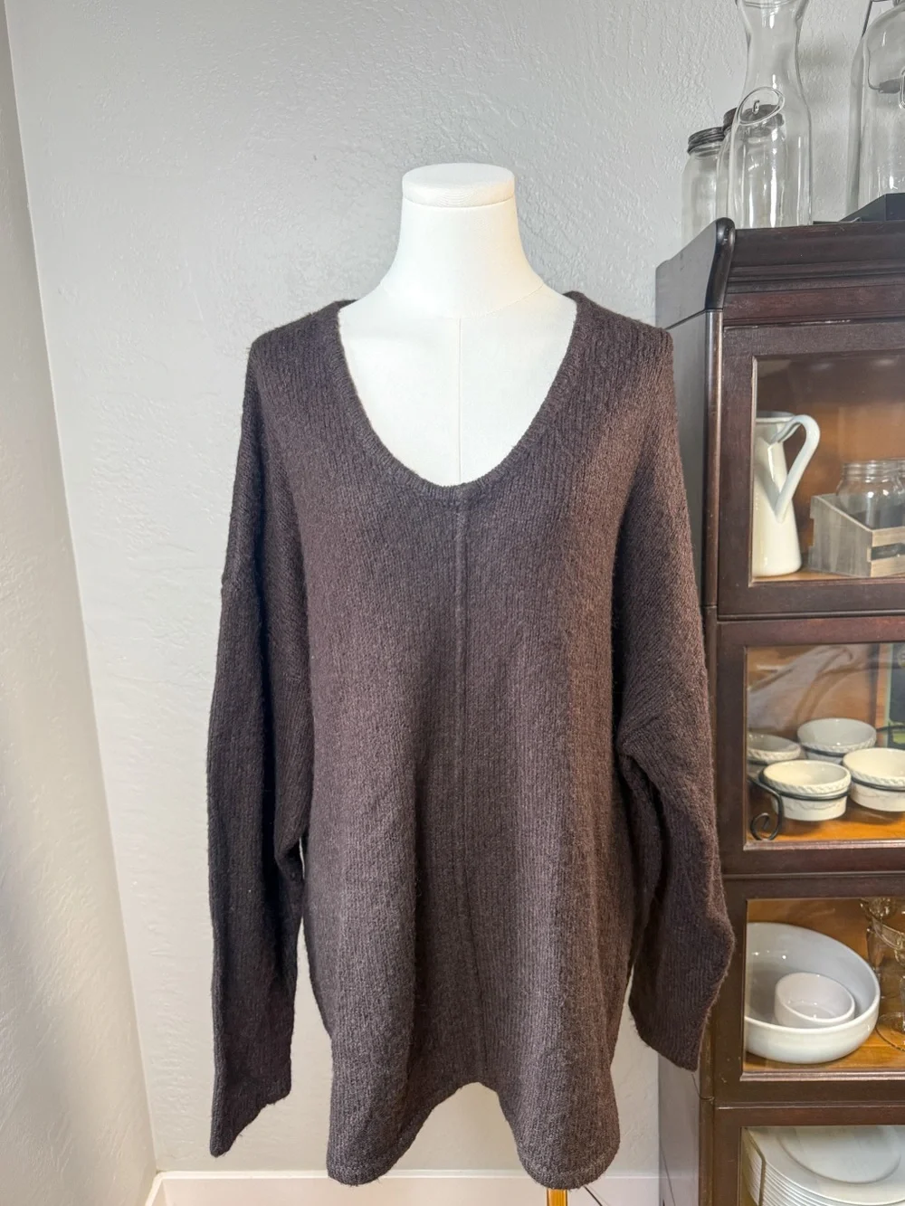 Coldwater Creek Brown Wool Blend V-Neck  Long Sleeve Sweater Plus Size 1X